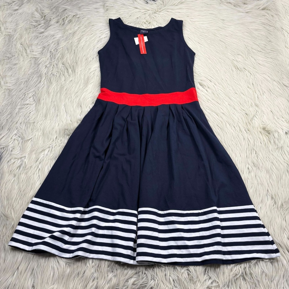 NWT Blue Women's S Navy Striped Hem Fit Flare Dress Nautical Coastal Preppy